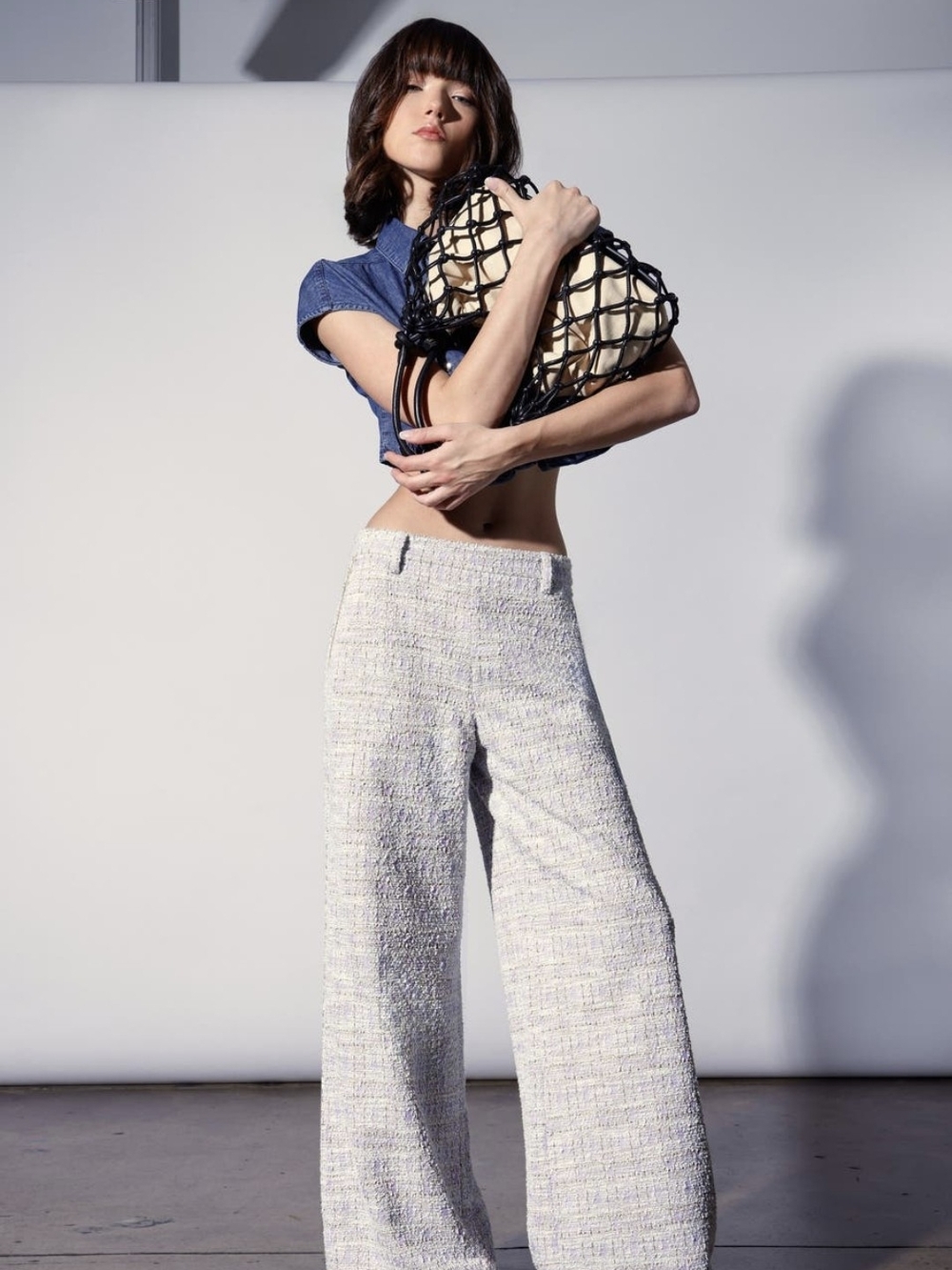 NWT Wide Leg Tweed Pants in Ivory